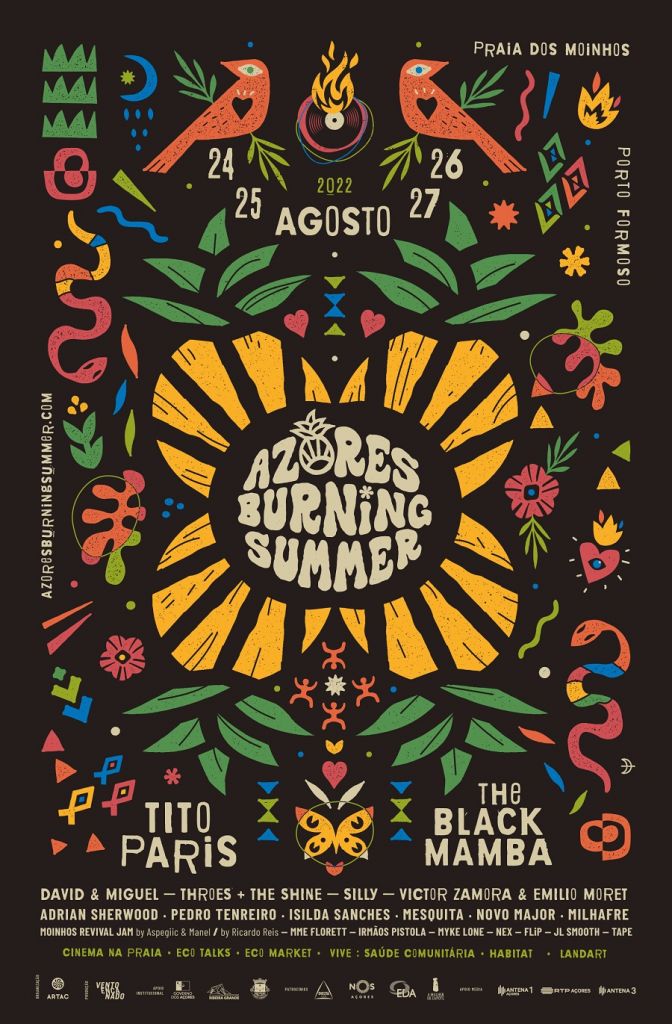 azores-burning-summer-2022_cartaz - Tito Paris, The Black Mamba, Victor Zamora & Emilio Moret, Throes & The Shine, David & Miguel - DJ Adrian Sherwood