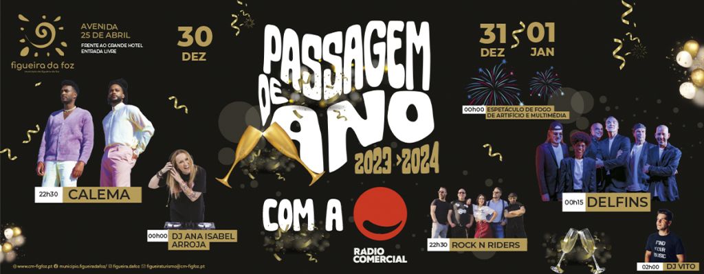 Passagem de Ano na Figueira da Foz - rádio comercial - cartaz - calema